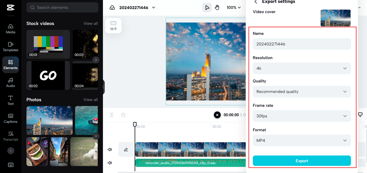 Export video from the CapCut online video editor and voice recorder on iPhone