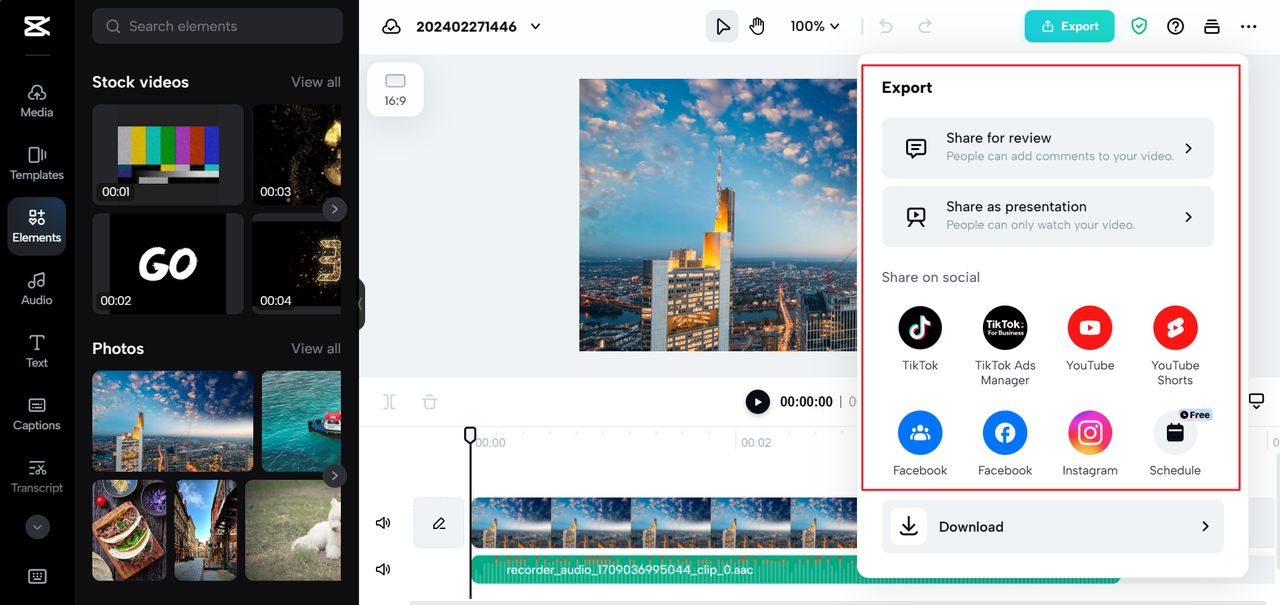 Share video from the CapCut online video editor and voice recorder on iPhone