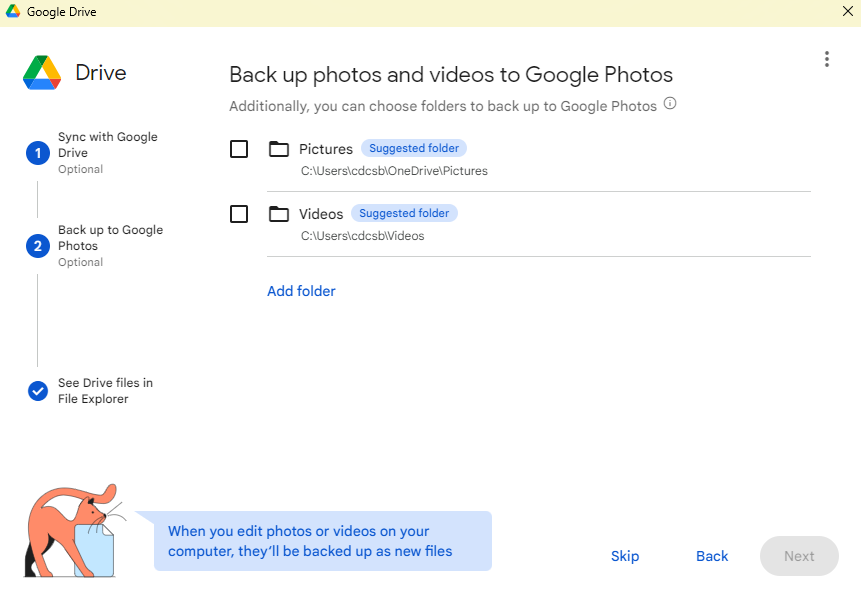 Choose folders to back up to Google Photos