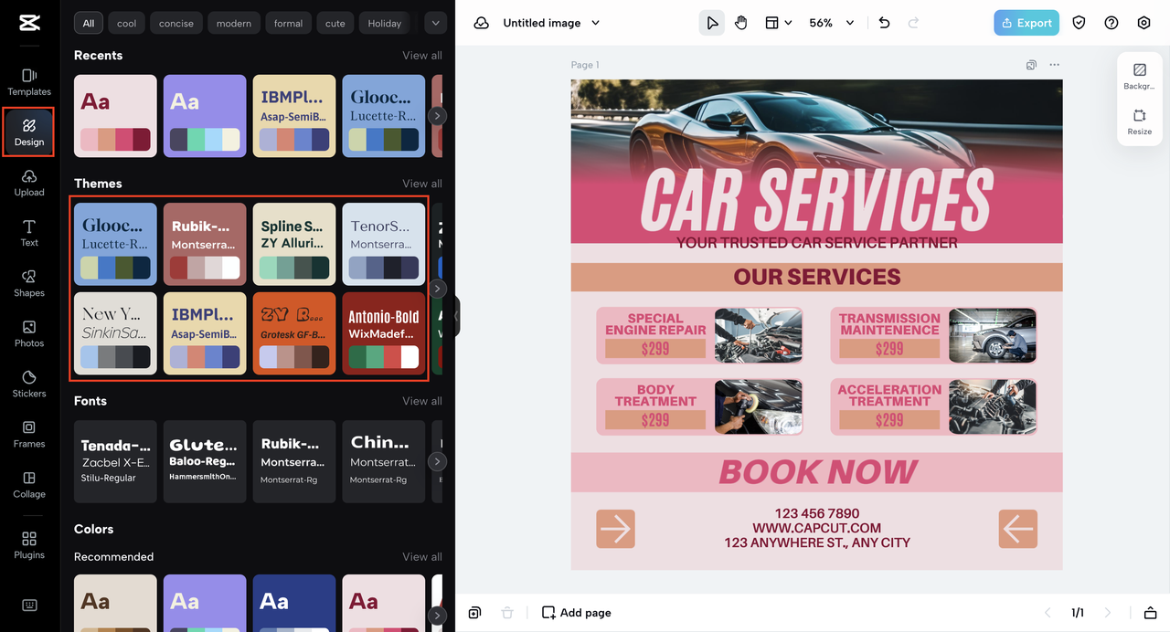 CapCut Online themes and color combinations