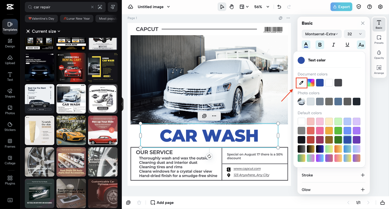 Image color picker on CapCut Online