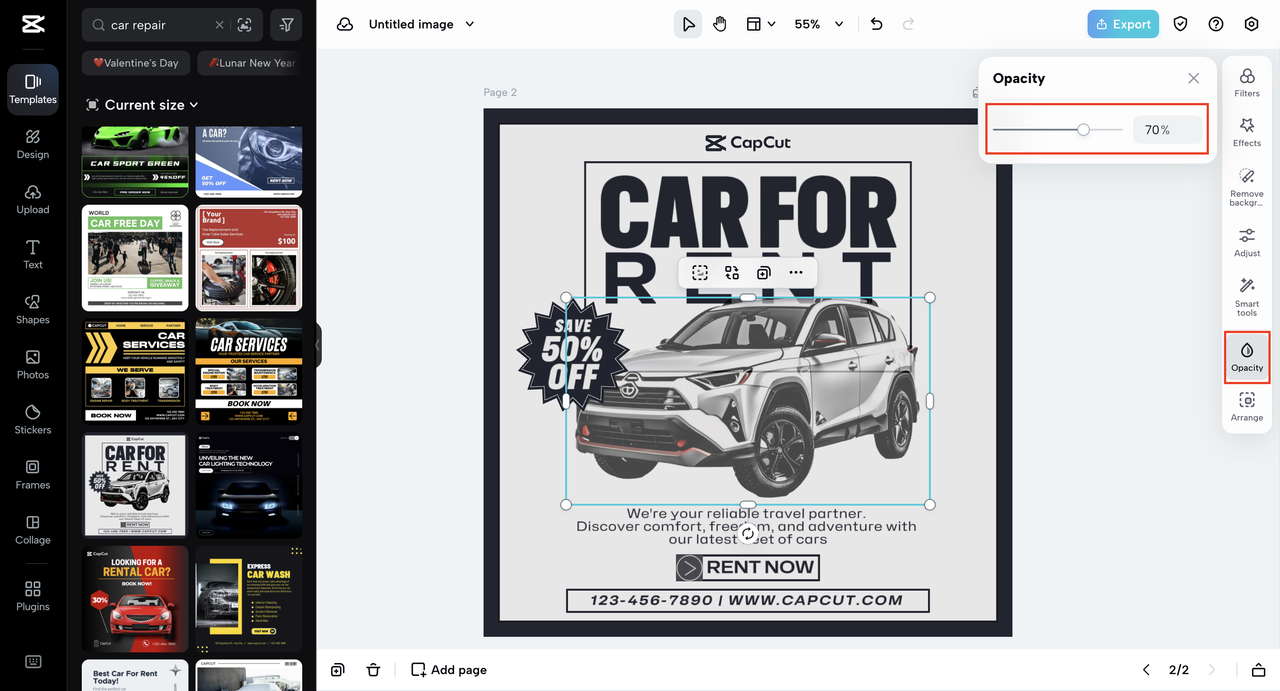 Adjust the logo opacity level