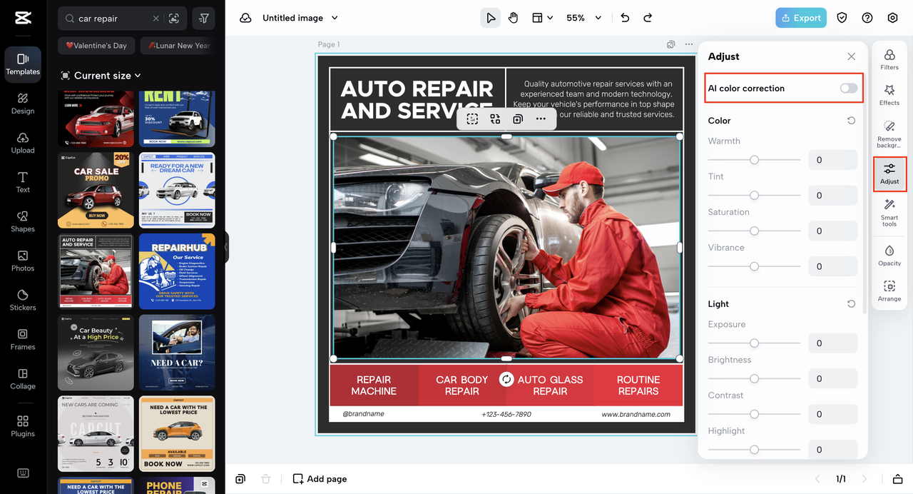 AI color correction for perfect car repair image colors