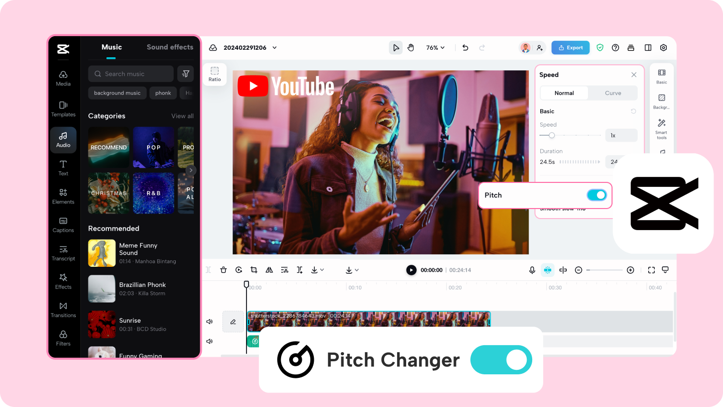 YouTube pitch changer