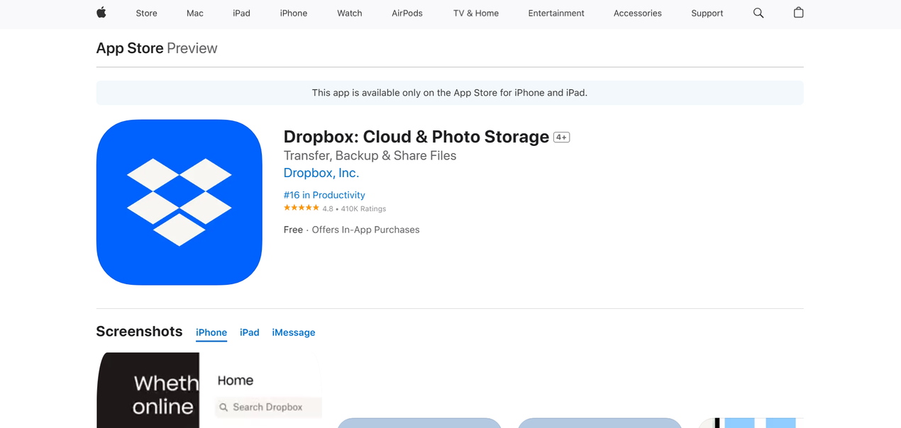 Dropbox download for iOS