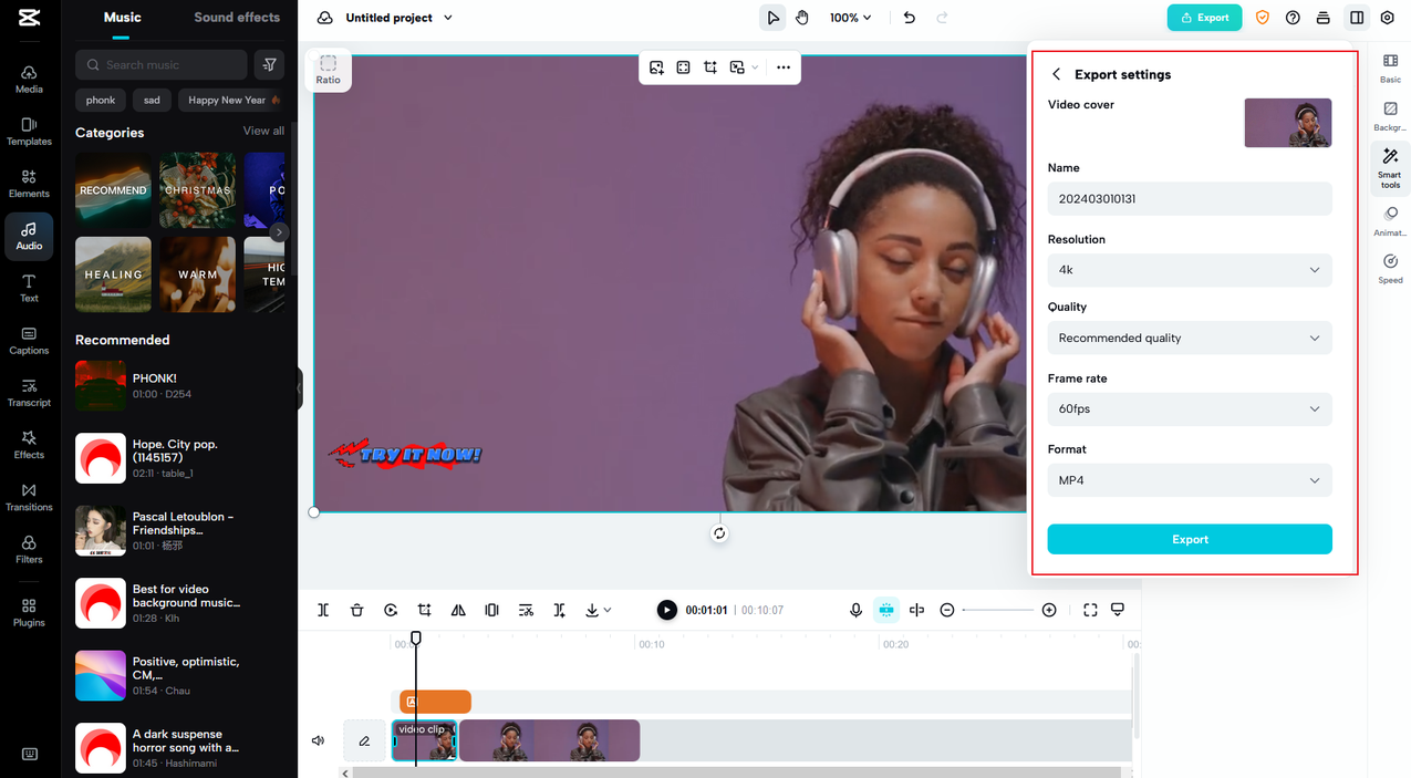 how to customize export settings on CapCut online video editor