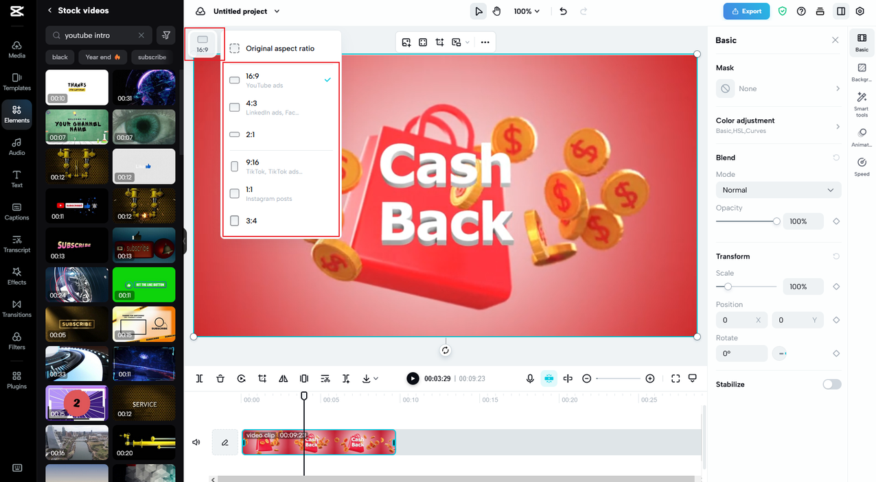 how to resize video on CapCut online video editor