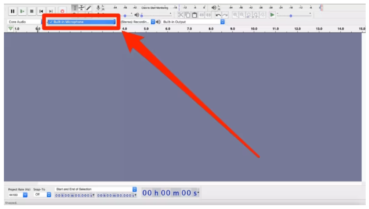 Clicking the "Recording Device" option