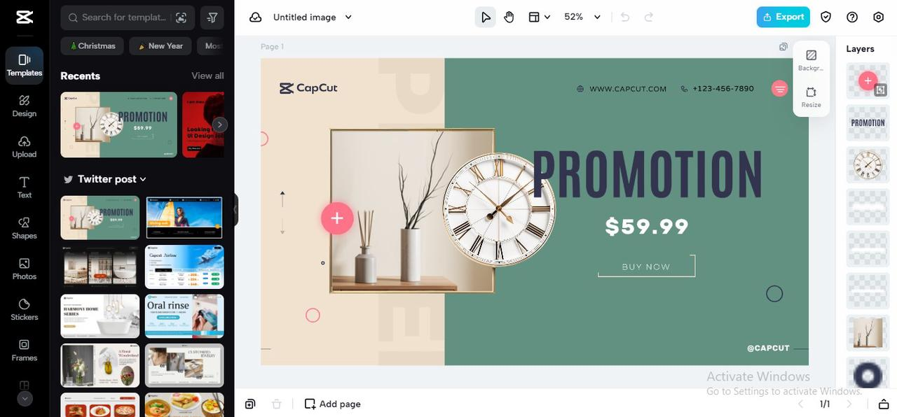 choose a template or upload the image 