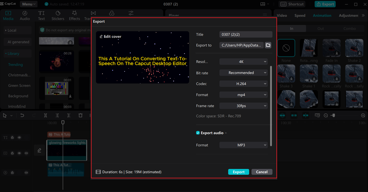 Export and share audio from the CapCut desktop video editor, the best AI voice generator