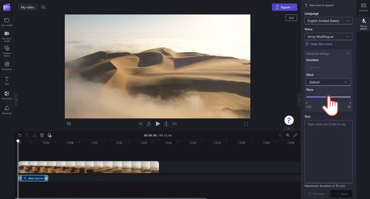 Convert text to speech on Clipchamp, one of the best AI voice generators
