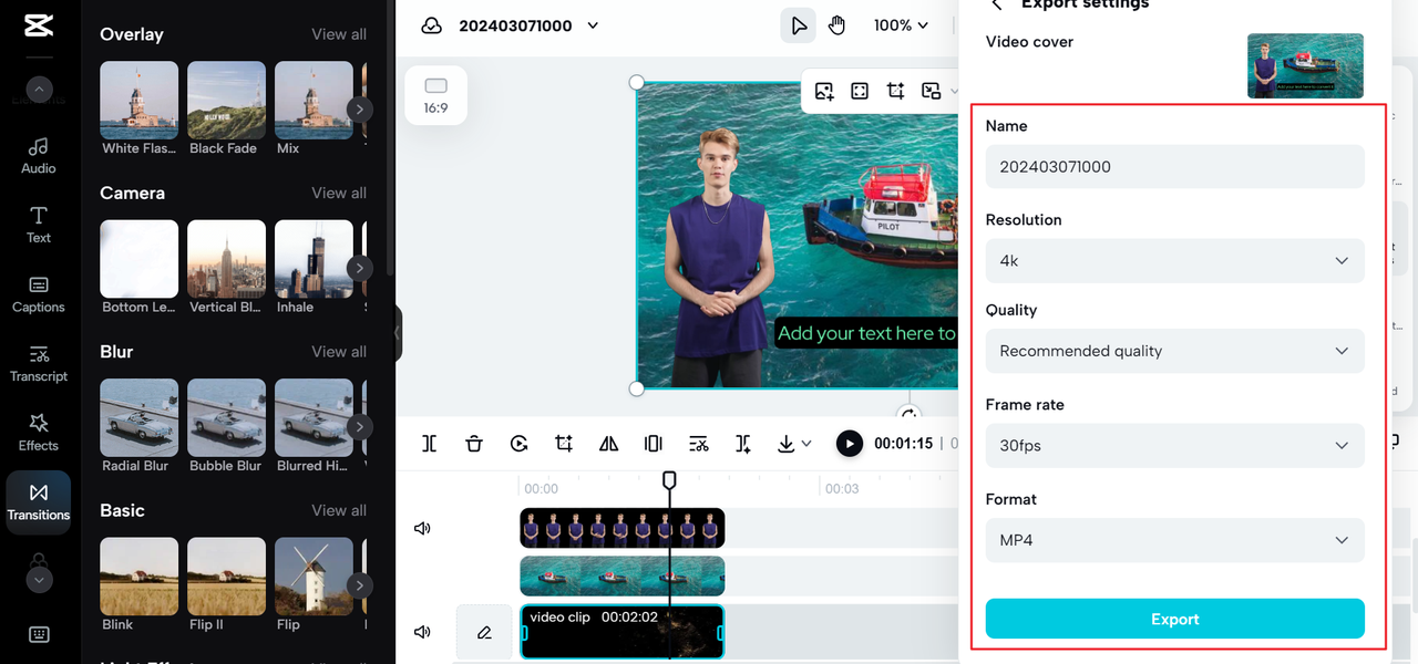 Share video from the CapCut online video editor, one of the best AI voice generators