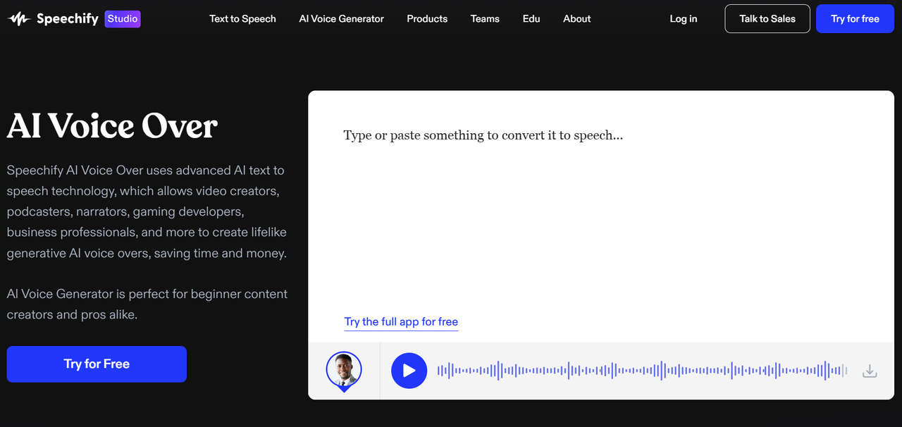 Convert speech-to-text on Speechify, one of the best AI voice generators