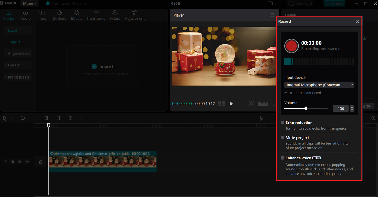 Record or upload audio into the CapCut desktop video editor and Google Voice Recorder