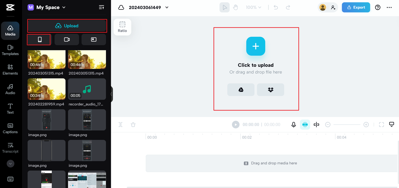 How to upload audio from the Google voice recorder to the CapCut online video editor