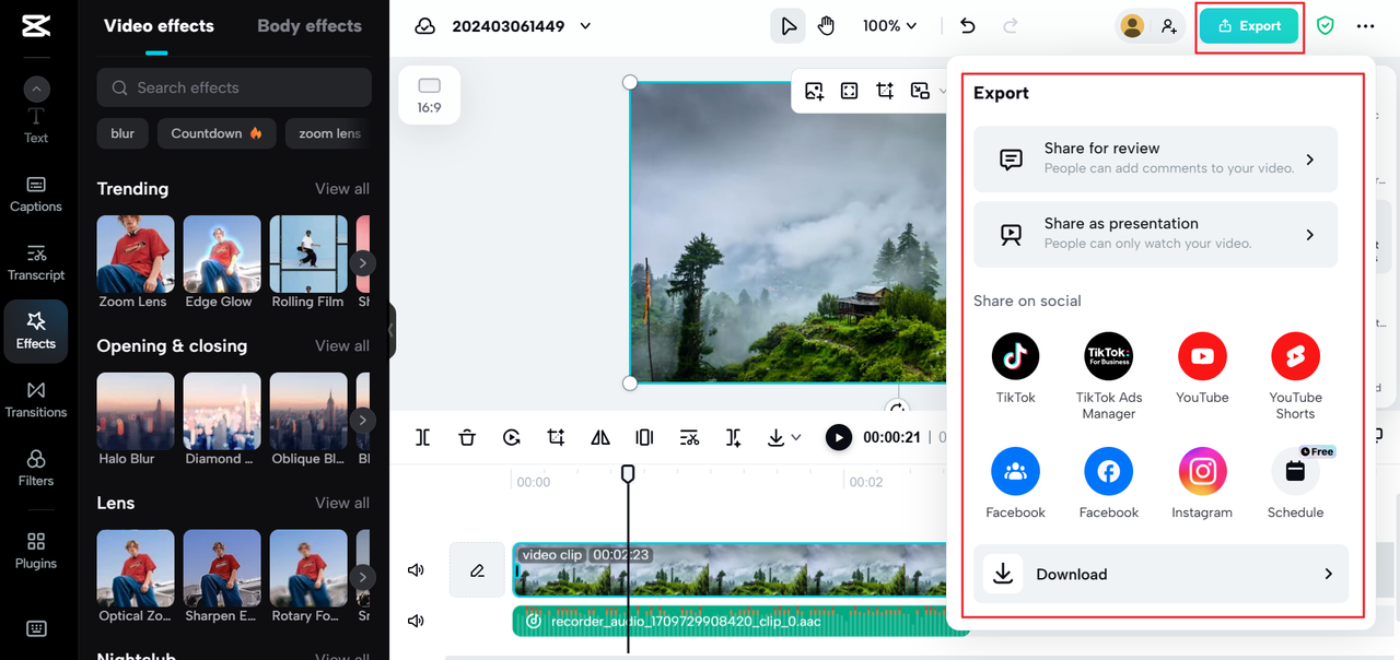 Export video from the CapCut online video editor and Google Voice recorder