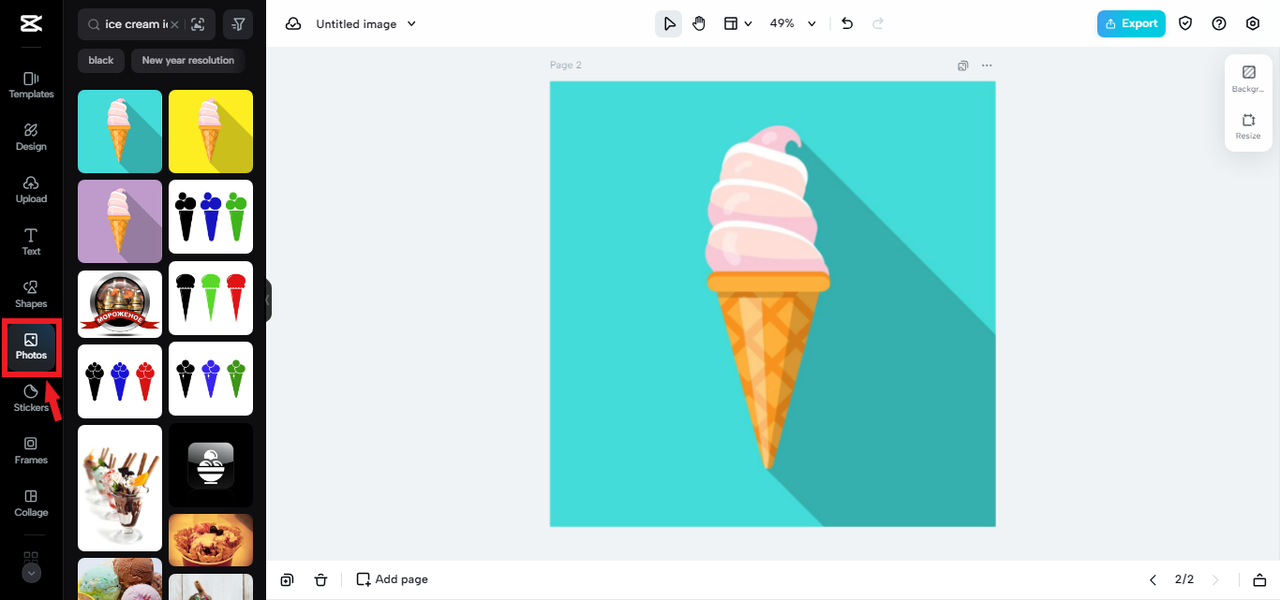 Photos library in CapCut Online