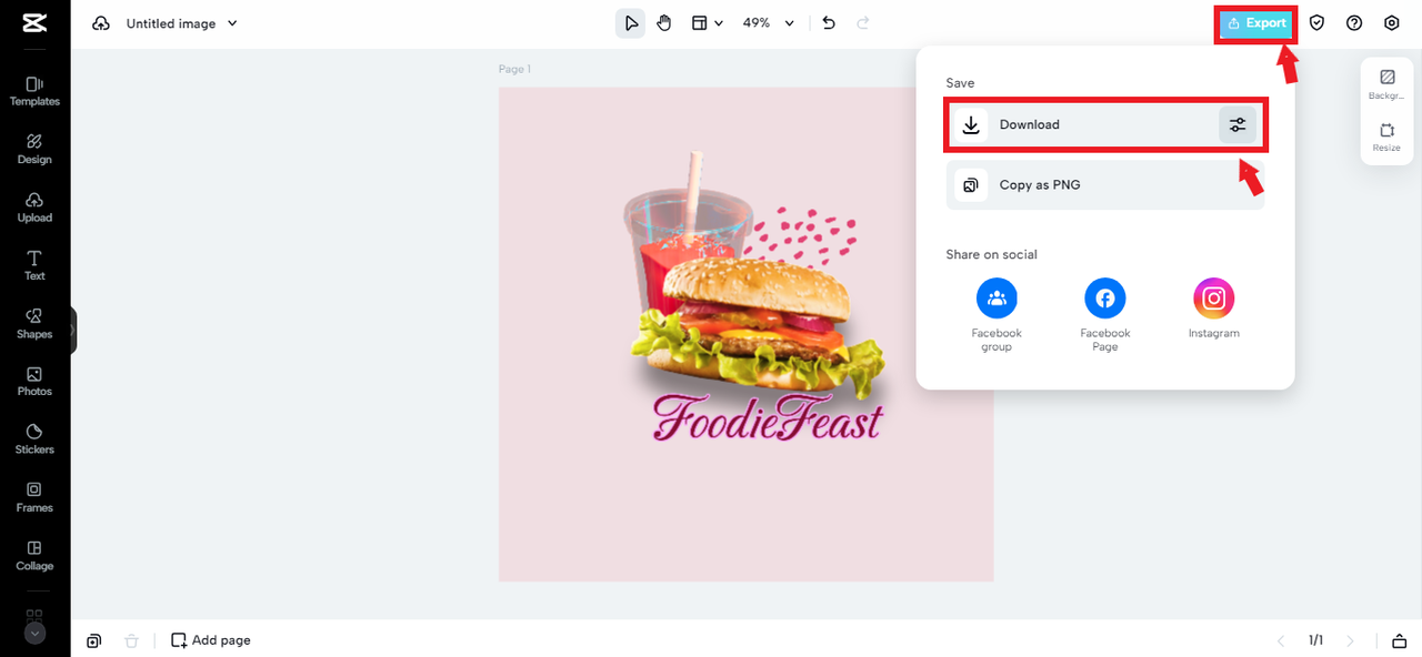 exporting fast food logo from CapCut Online