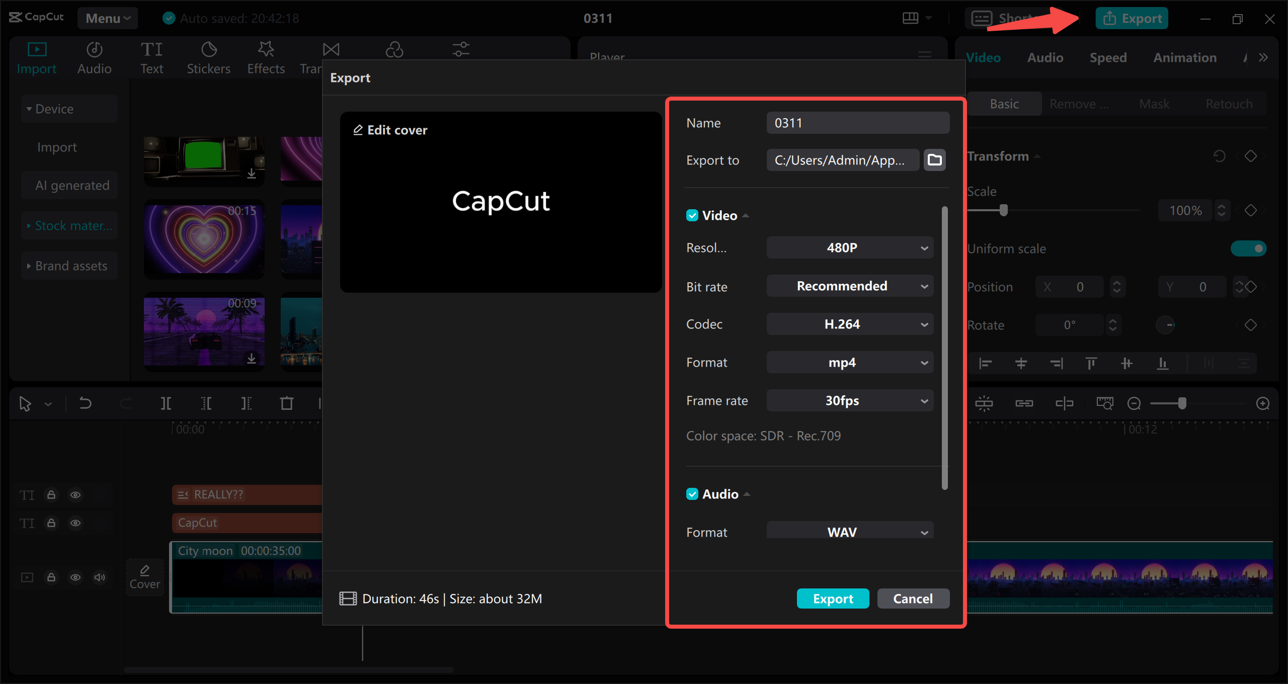 Export your edited video