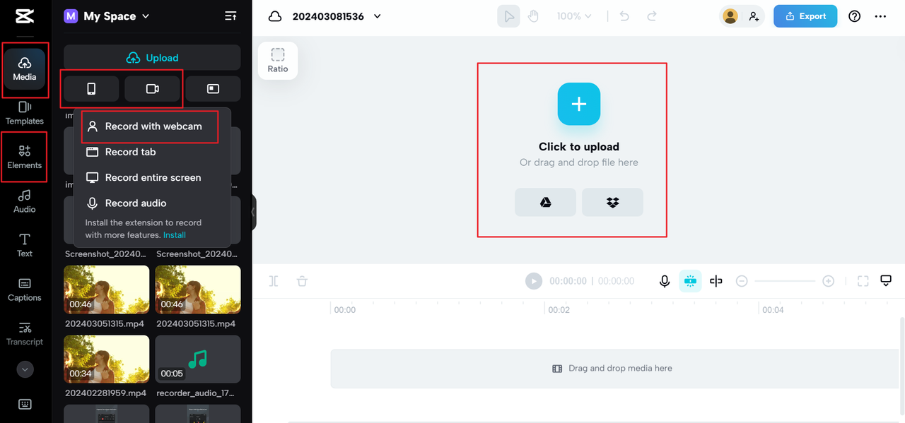 Upload videos to CapCut online video editor, an alternative to Dropbox vs Google Drive