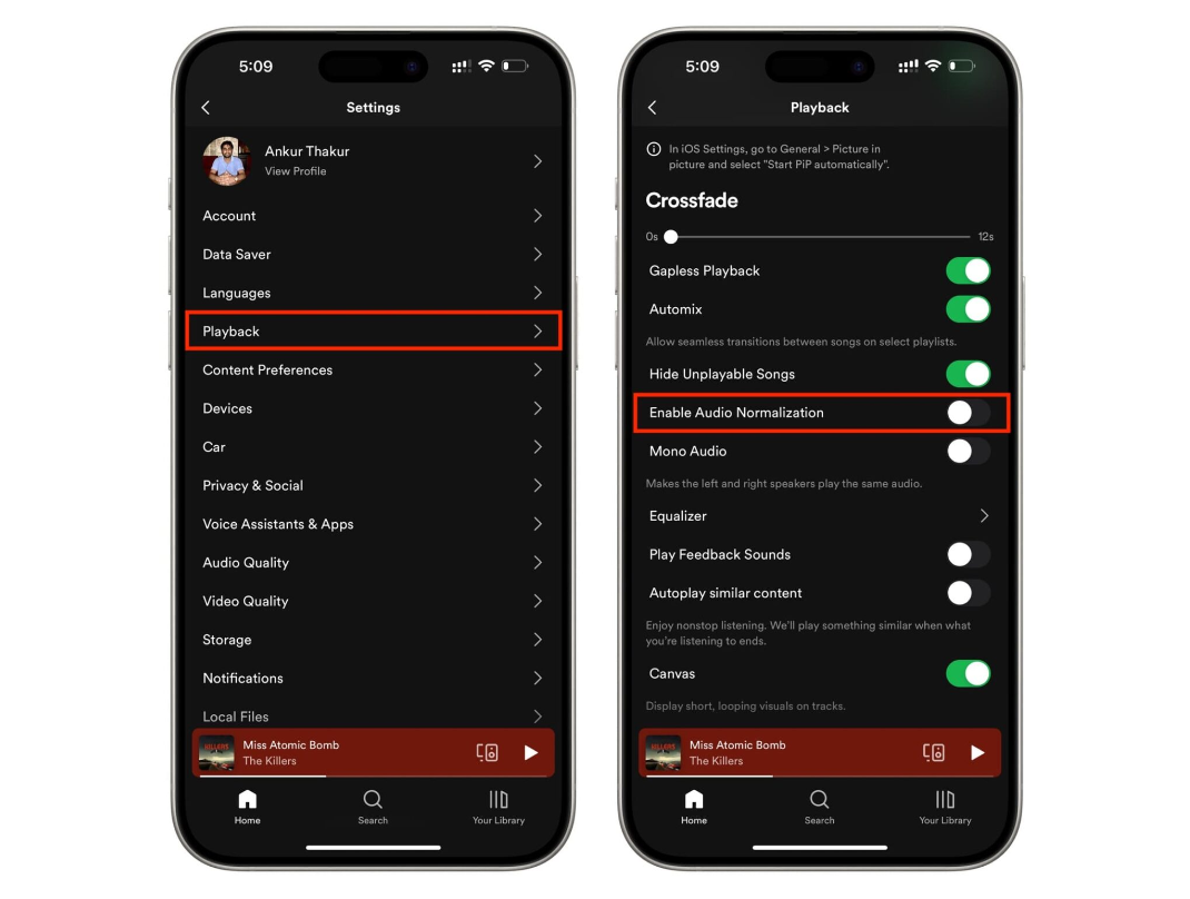 How to turn on/off Spotify audio normalization