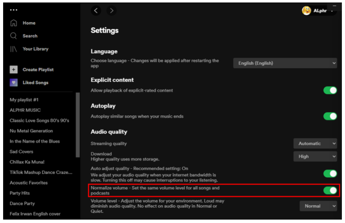 How to enable Spotify audio normalization on desktop