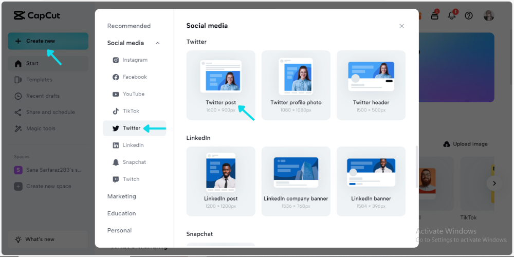 create a new blank canvas or explore templates
