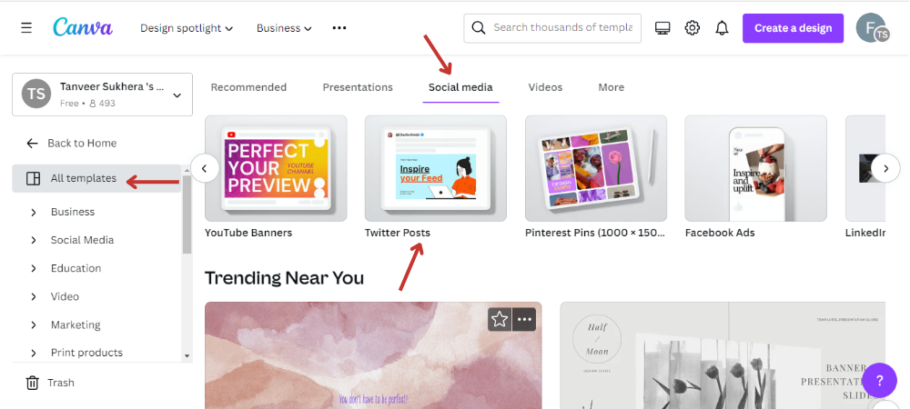 select the desired template