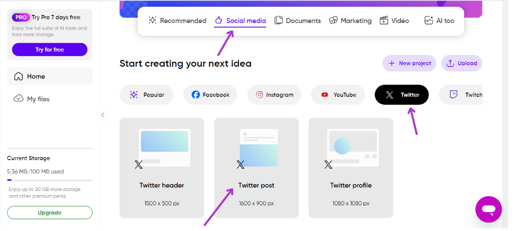 select twitter from the social media options