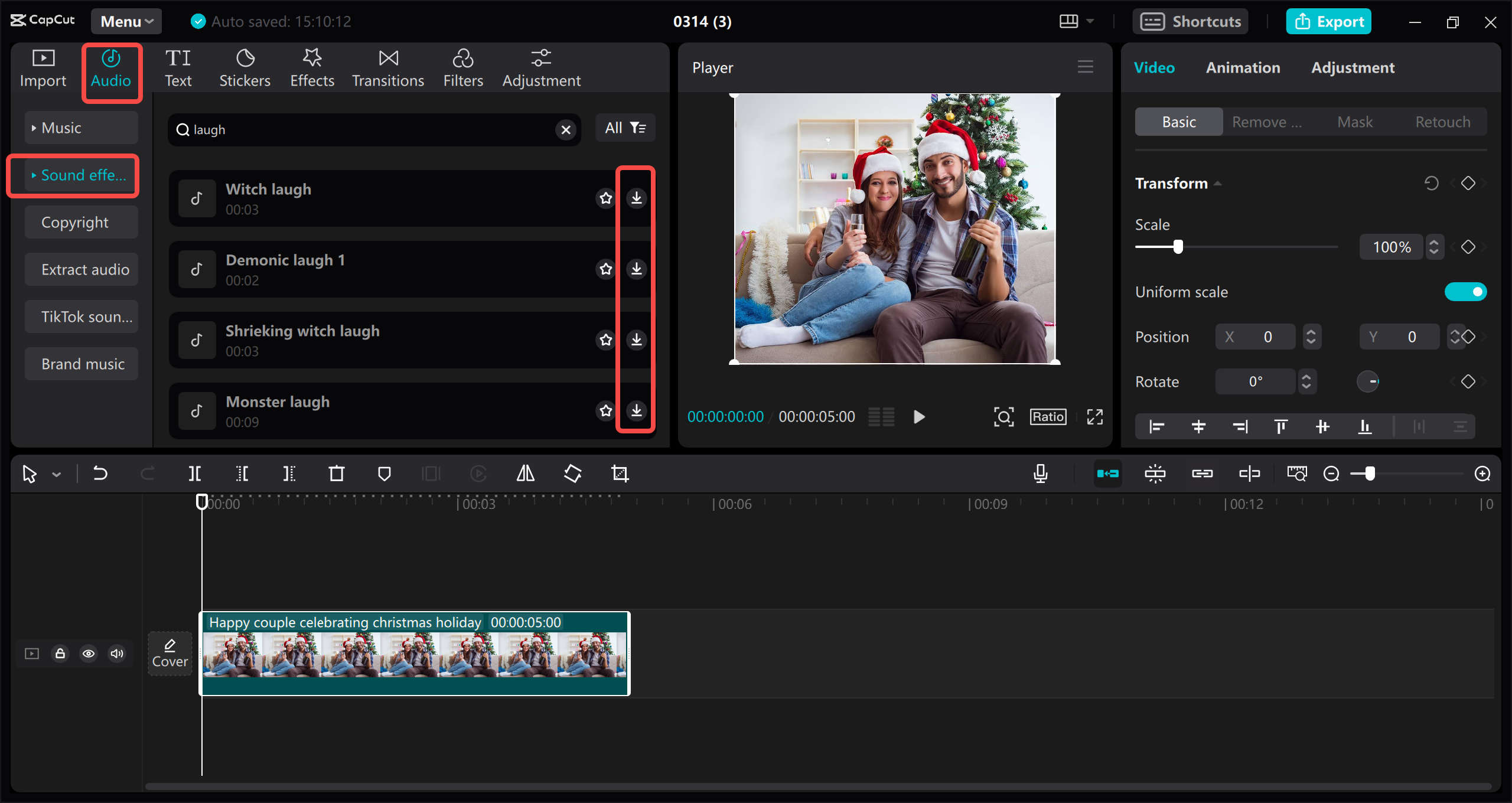 Download and add a laughing sound