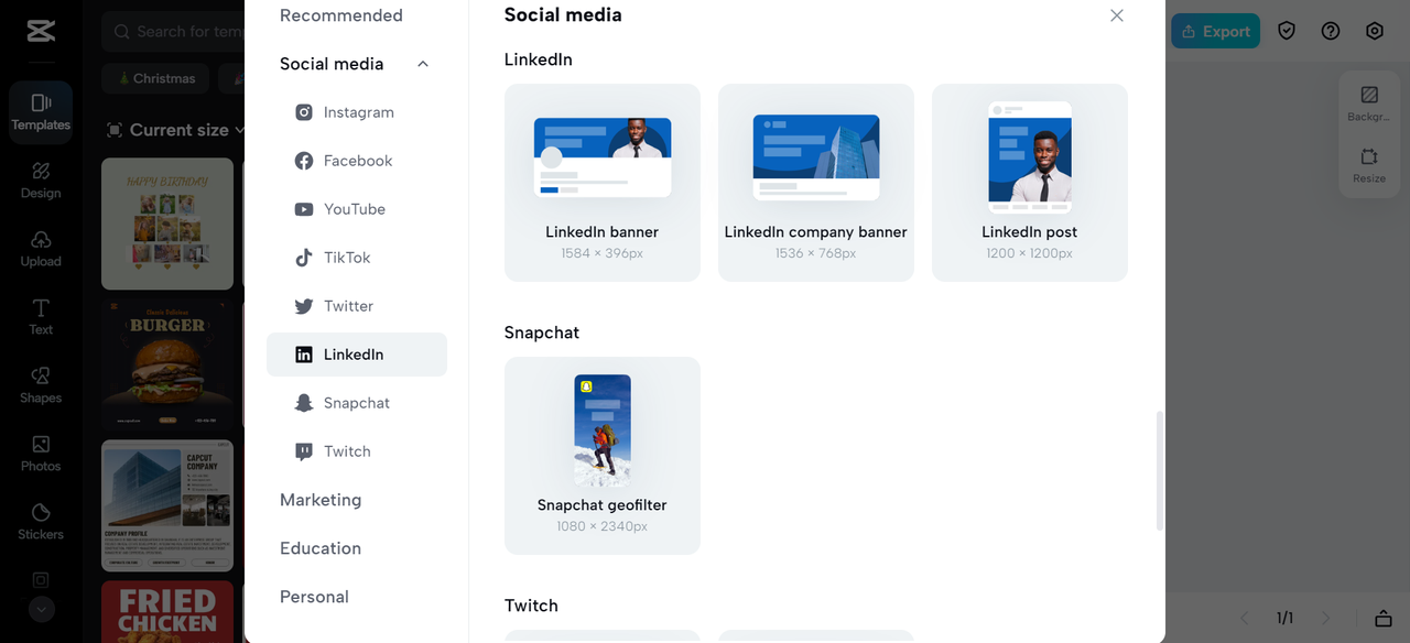 choose the linkedin size banner preset