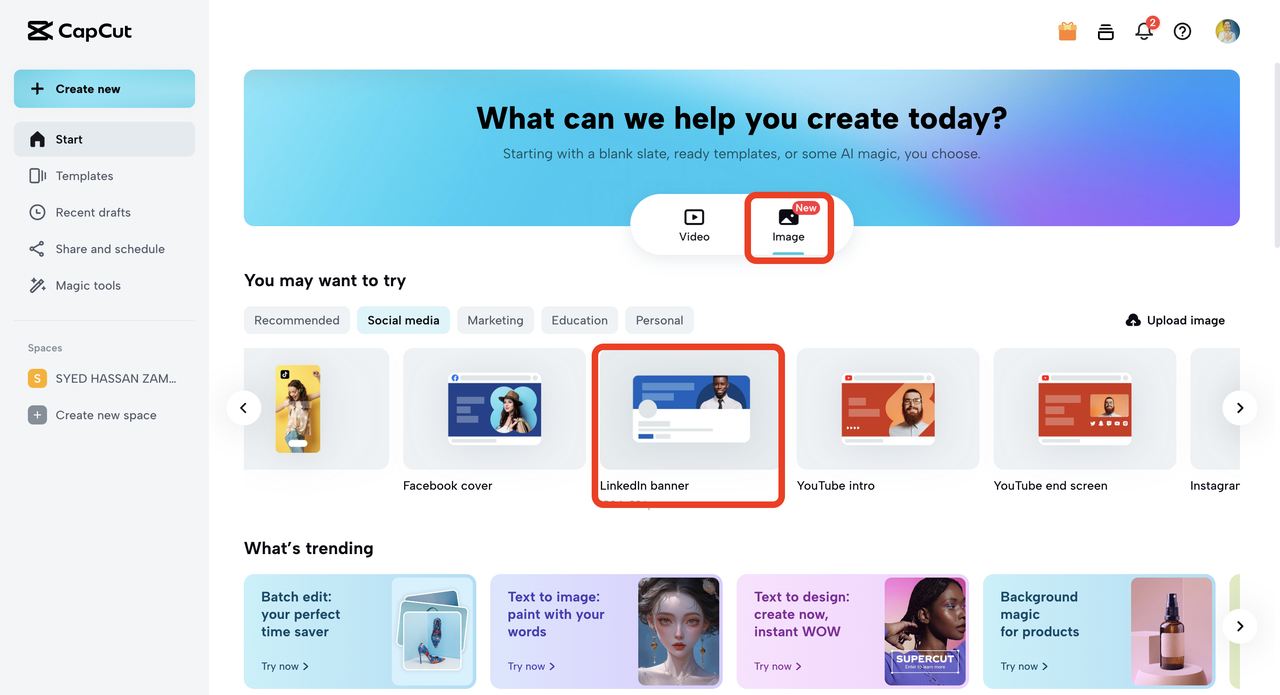 select the linkedin banner format