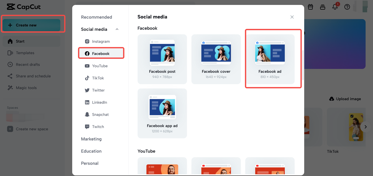 create a blank facebook ad canvas