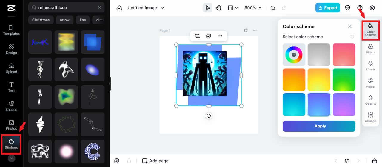 adding sticker to the Minecraft server icon in CapCut Online