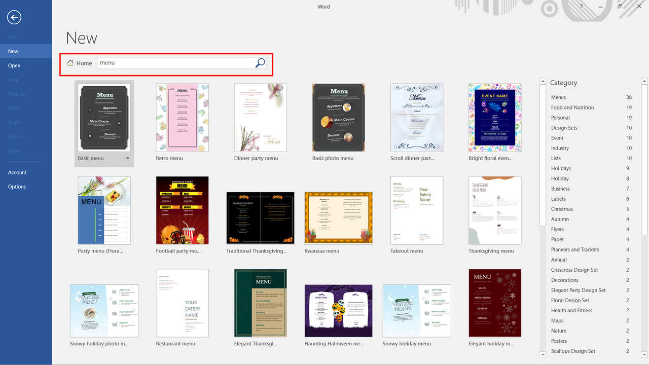 launch microsoft word and select a template