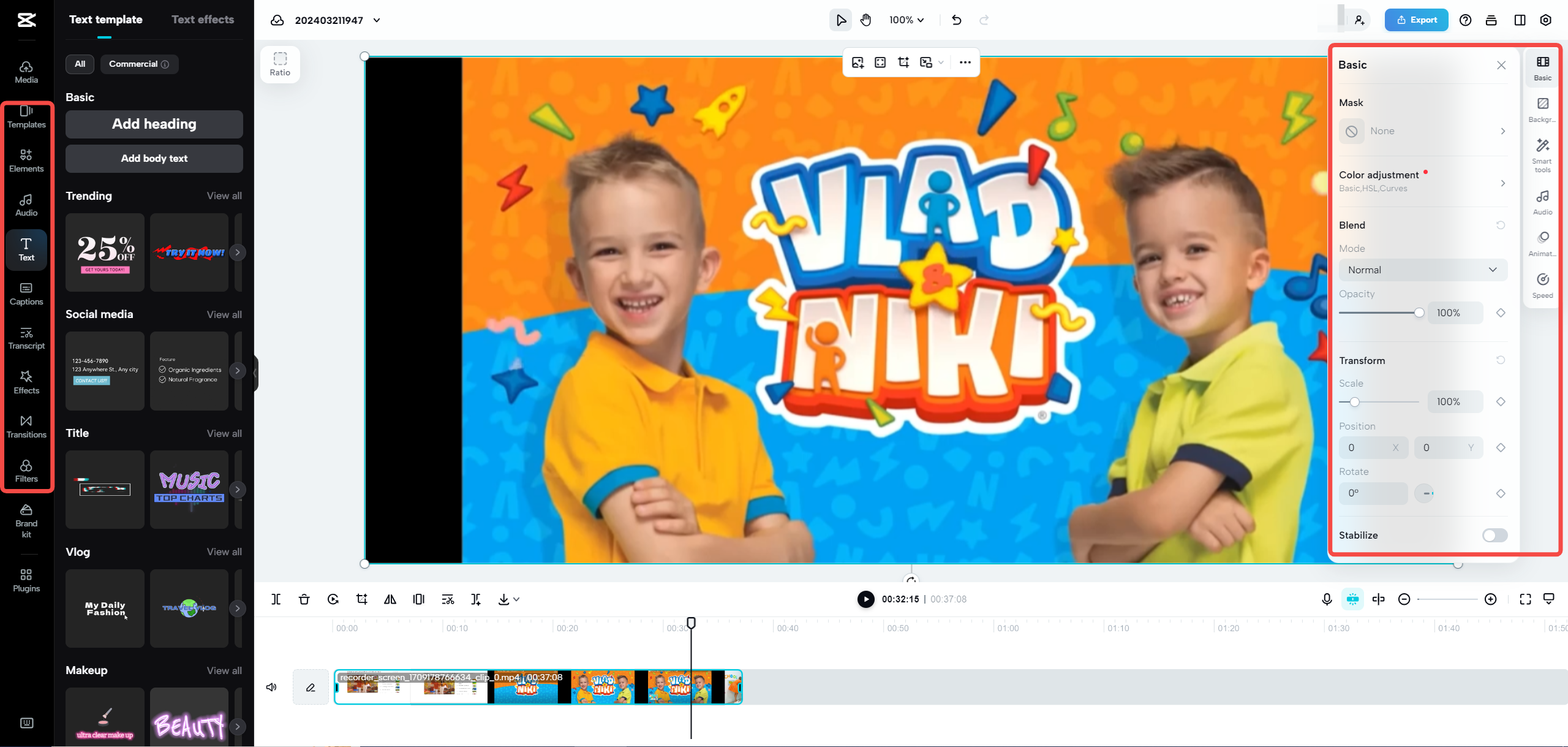 Edit the recorded video