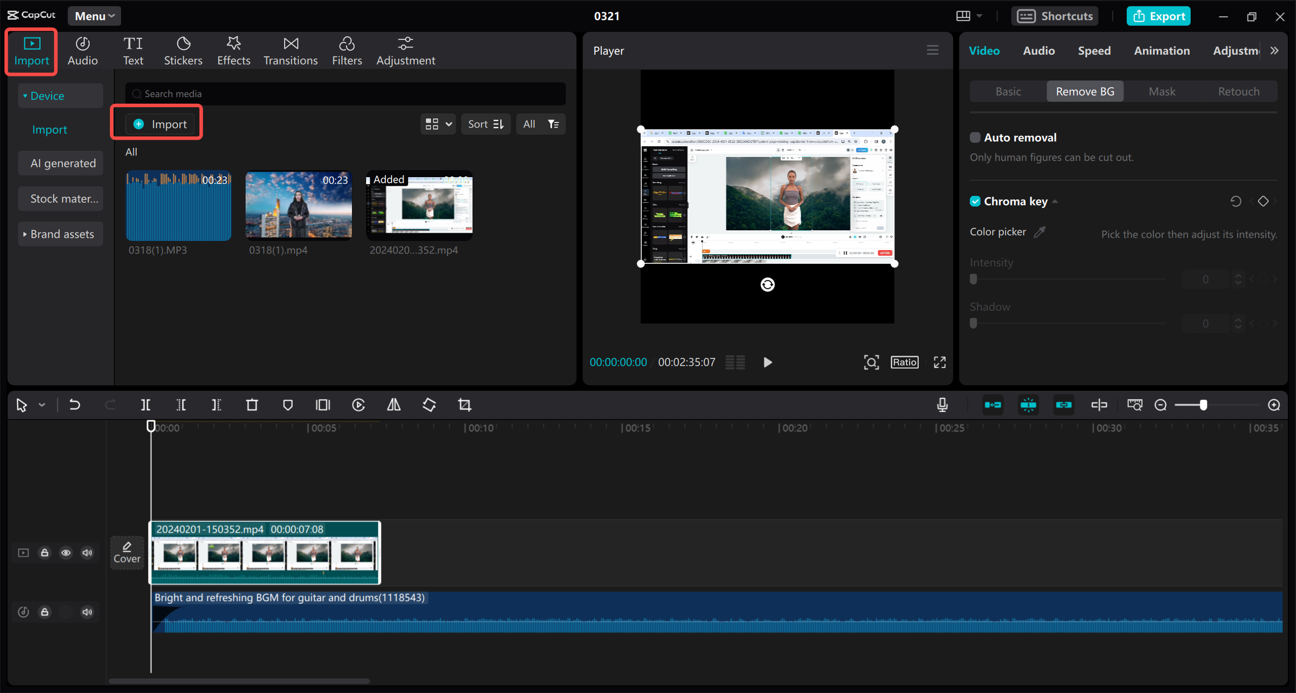 Import the recorded video
