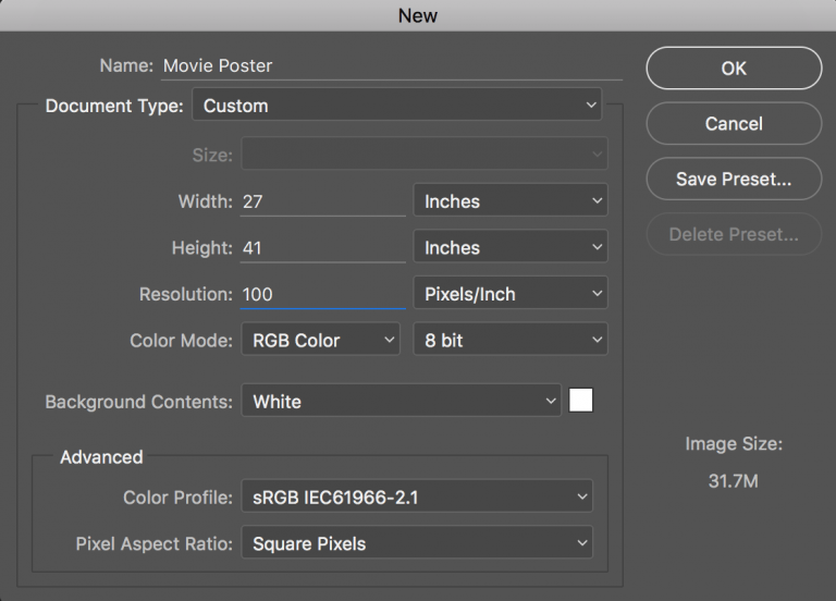 desired movie poster dimensions