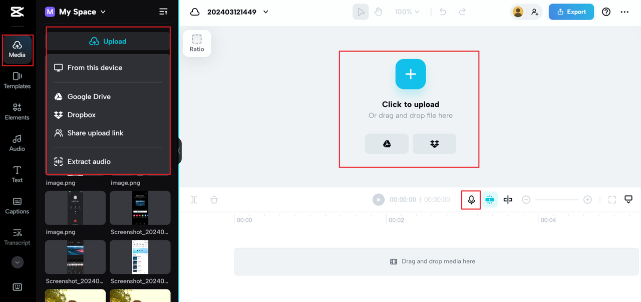 Sube un video a la herramienta en línea de generación de voces de celebridades con inteligencia artificial de CapCut.