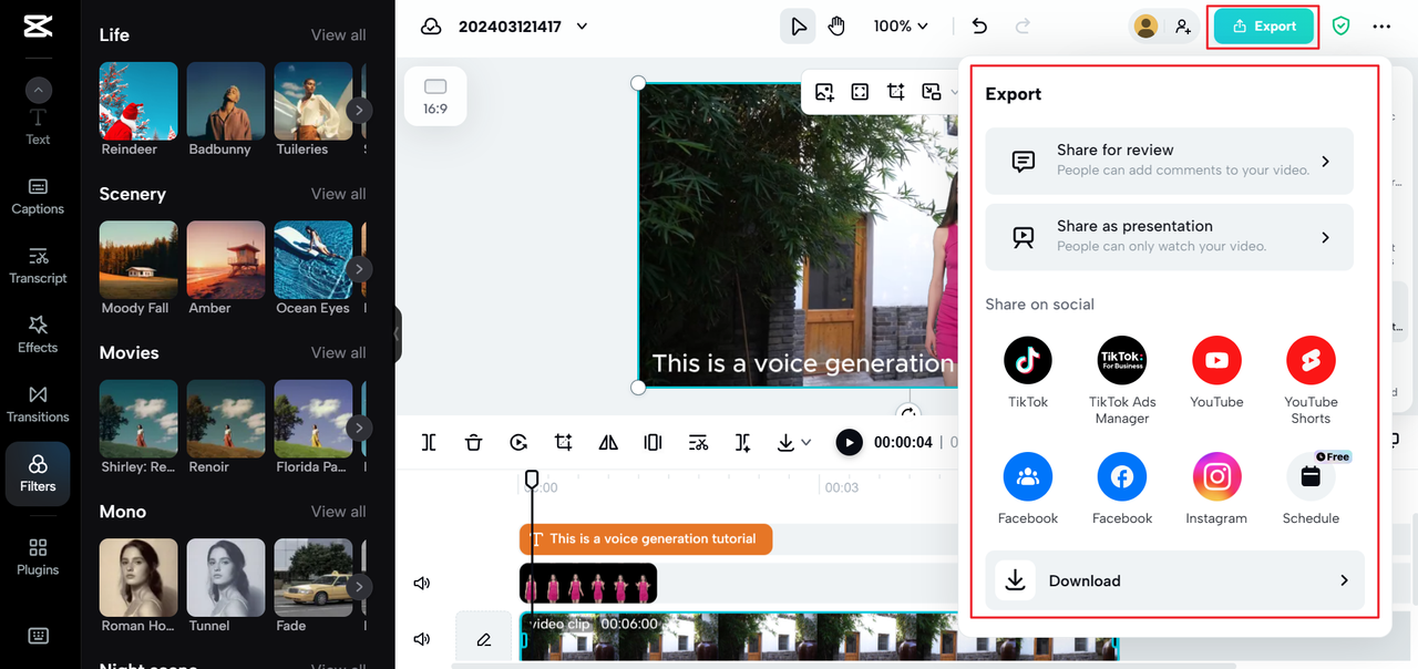 Comparte un video desde la herramienta en línea de generación de voces de celebridades con inteligencia artificial de CapCut