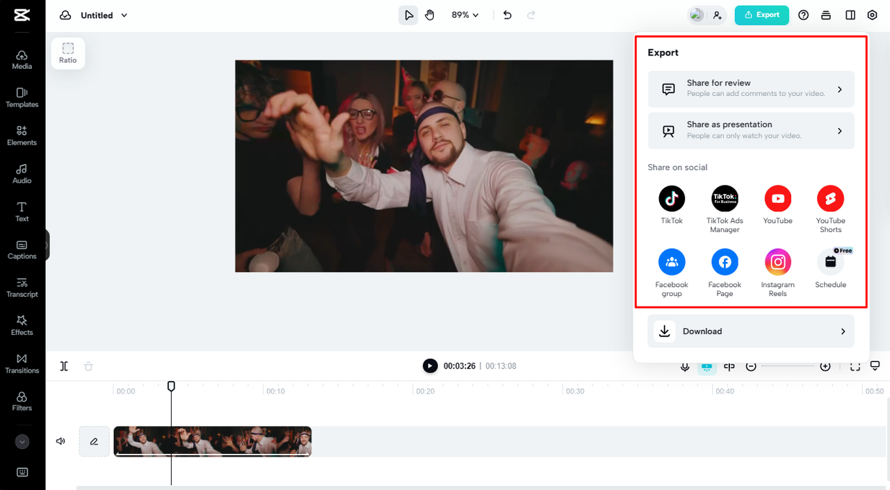 Access multiple social media sharing options