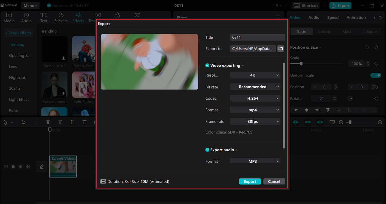 Export video and audio from the CapCut desktop editor and audio booster for PC