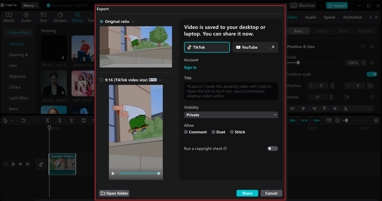 Share video from the CapCut desktop editor and audio booster for PC