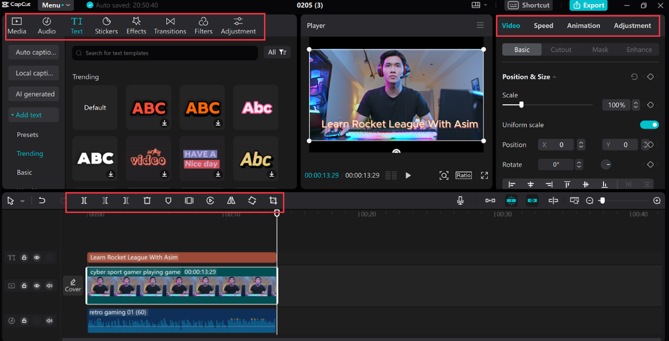 Edit the video using various tools