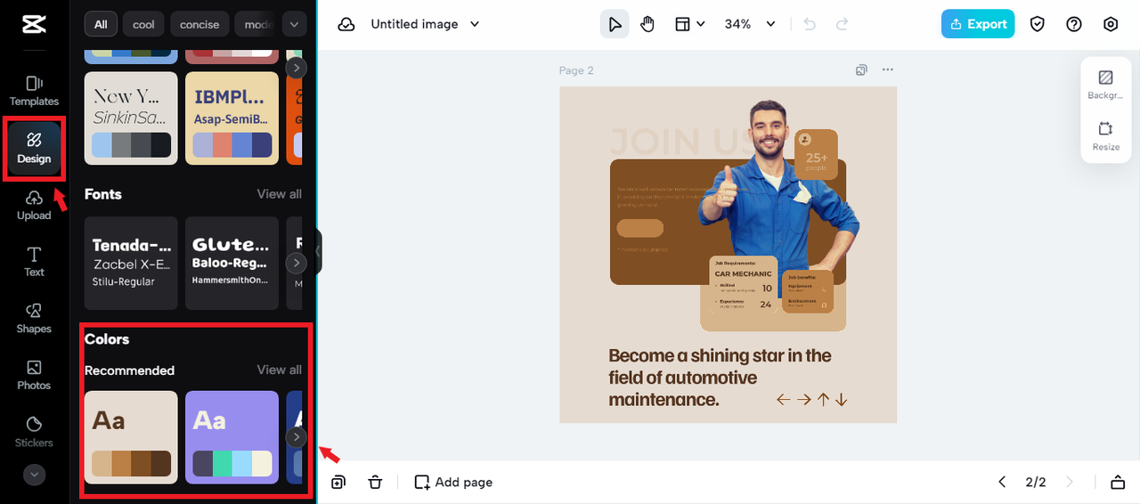 color palettes in CapCut Online