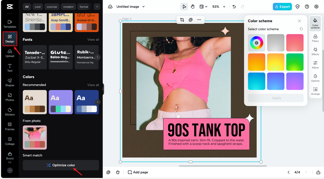 Add and blend colors in logo in CapCut Online logo maker