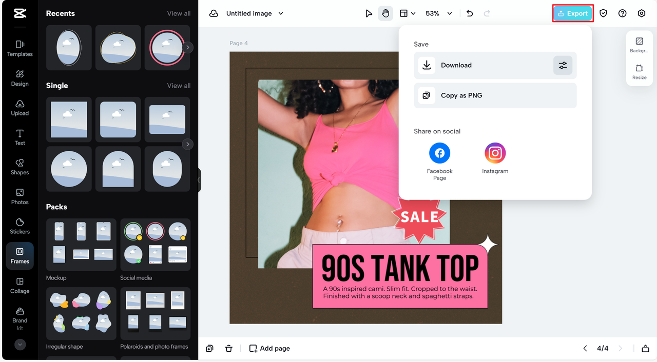 Export clothing logo design in CapCut Online logo maker