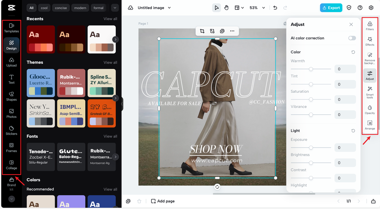 Rich customization options in CapCut Online