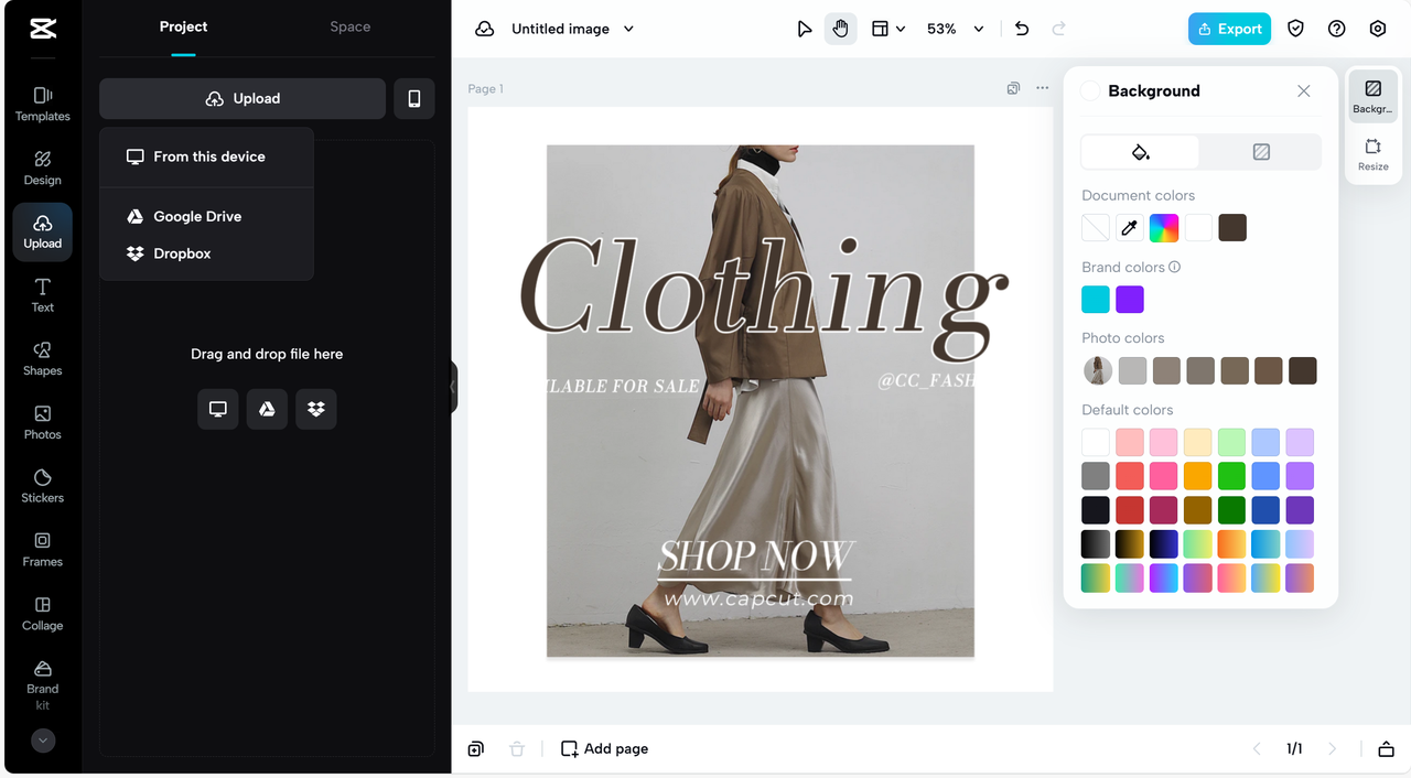 CapCut clothing logo maker interface