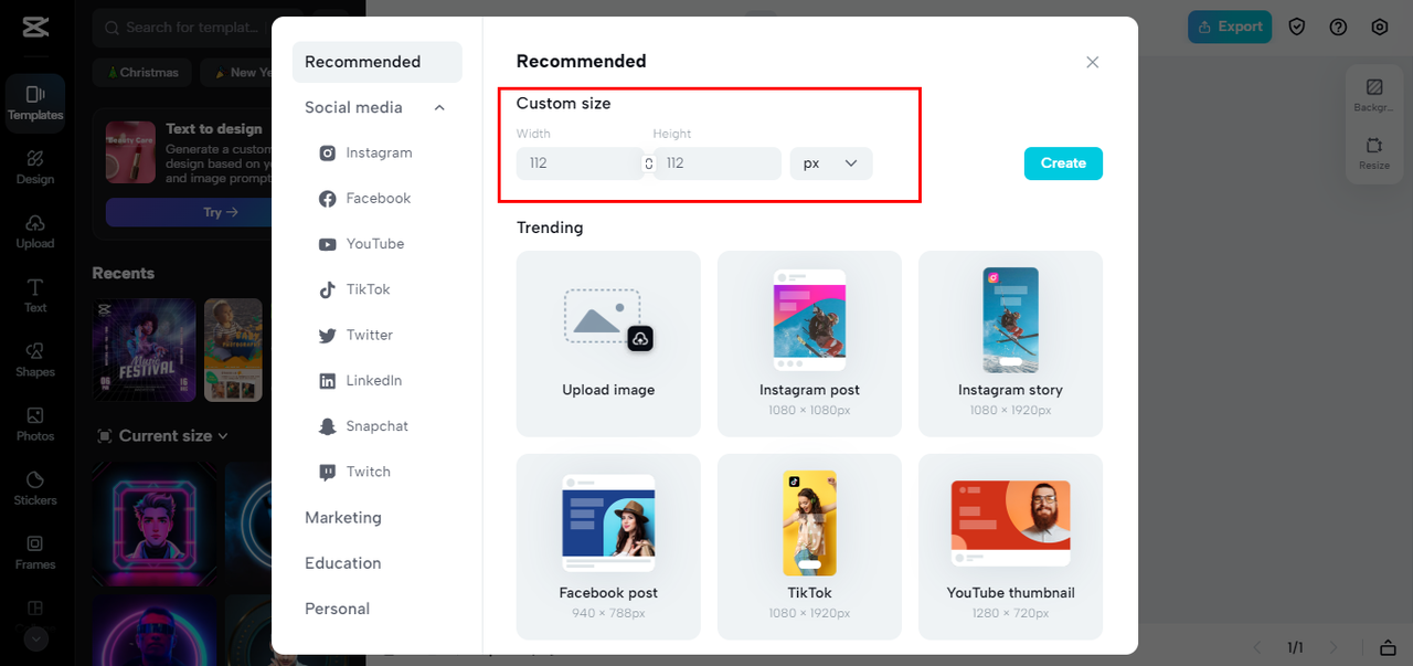 create a new canvas and upload the material